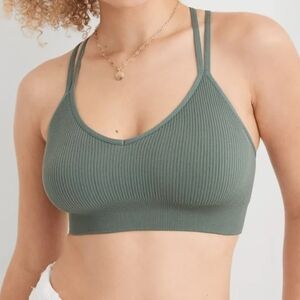 Aerie Seamless Strappy Padded Bralette, Royal Palm (Green), Size Large